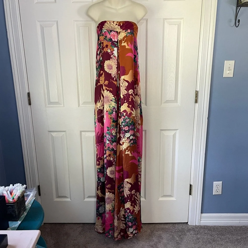 NWT Satin Floral Strapless Jumpsuit - Picture 2 of 5